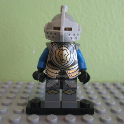 LEGO Minifigure-Castle - King's Knight Armor with Lion Head with Crown, Helmet with Pointed Visor, Blue Plume, Angry Face-Castle-CAS532-Creative Brick Builders